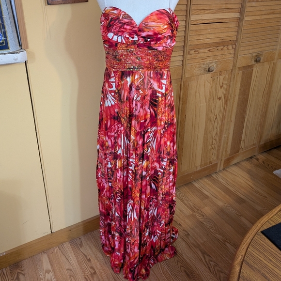 Strapless Tropical Beaded Floral Pleated Prom Party Cruise Dress EUC 11/12 - Picture 1 of 13
